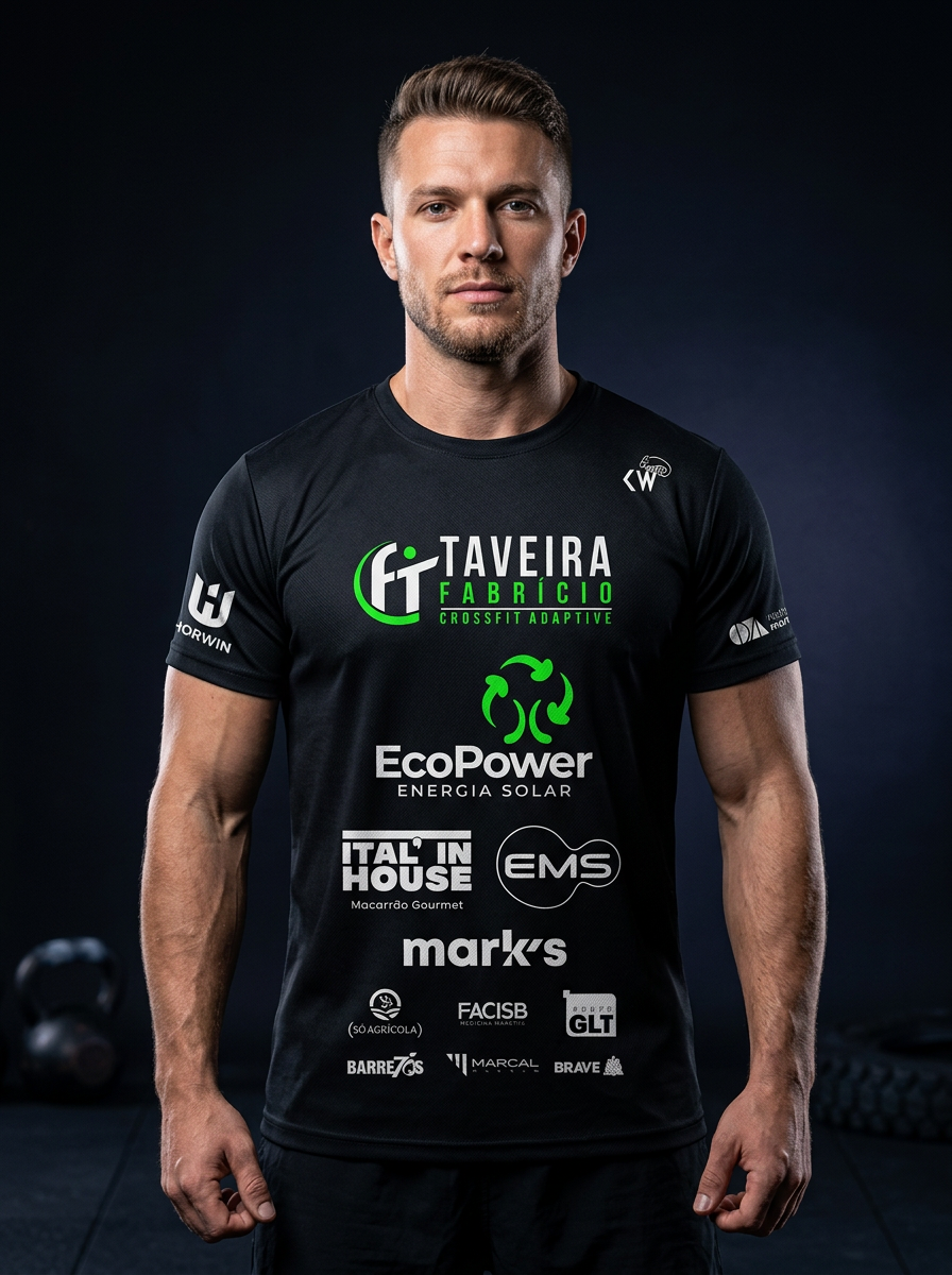Modelo masculino vestindo a camisa Taveira Fabrício CrossFit Adaptive