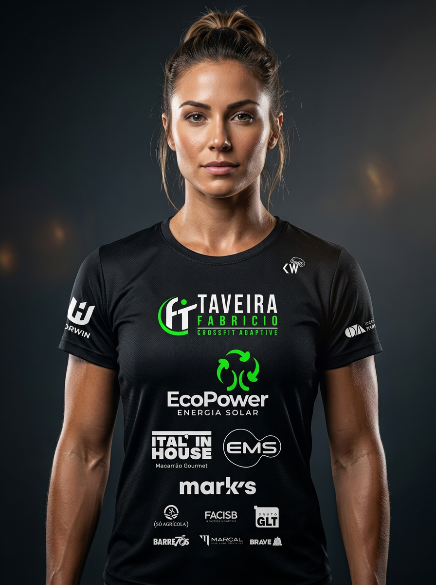 Modelo feminino vestindo a camisa Taveira Fabrício CrossFit Adaptive
